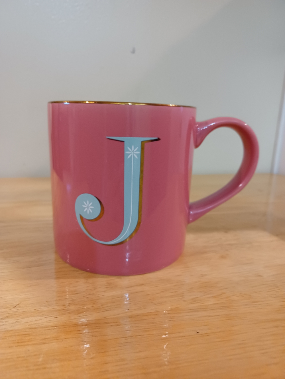 NWTOpalhouse Teal Stoneware Mug with Blue 'J' Monogram & Gold Rim